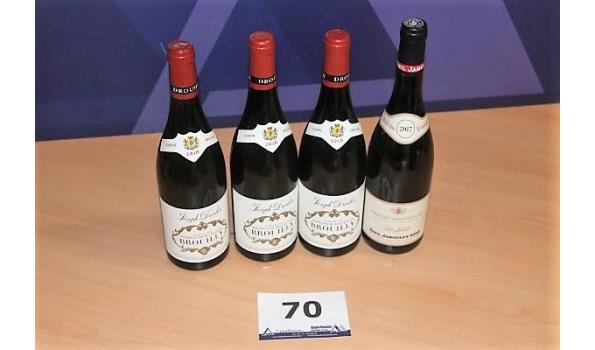 4 flessen à 75cl rode wijn 3x JOSEPH DROUHIN dom de Hospices de Belleville Brouilly 20106 en PAUL JABOULET AINE Les Jalets 2017